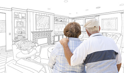 Image showing Senior Couple Looking Over Custom Living Room Design Drawing