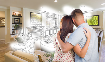 Image showing Military Couple Looking Over Living Room Design Drawing Photo Co