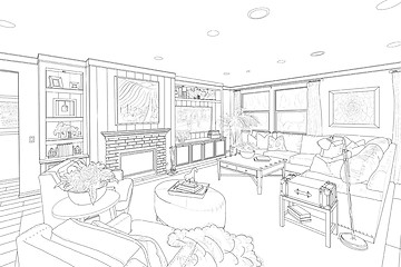 Image showing Black Line Drawing of a Custom Living Room