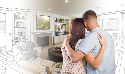 Image showing Military Couple Looking Over Living Room Design Drawing Photo Co