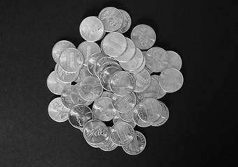 Image showing Black and white Dollar coins 1 cent wheat penny