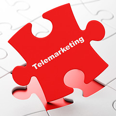 Image showing Marketing concept: Telemarketing on puzzle background