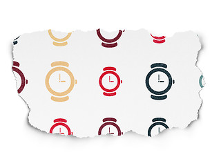 Image showing Time concept: Watch icons on Torn Paper background