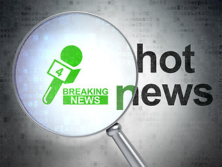Image showing News concept: Breaking News And Microphone and Hot News with optical glass