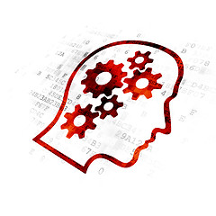 Image showing Advertising concept: Head With Gears on Digital background
