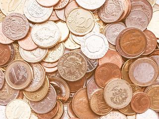 Image showing  Euro and Pounds coins vintage