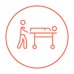 Image showing Man pushing stretchers line icon.