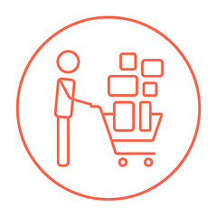 Image showing Man pushing shopping cart line icon.