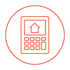 Image showing Calculator with house on display line icon.