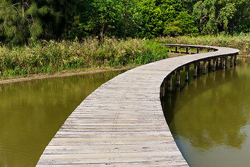 Image showing Wood bridge in the lake