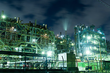Image showing Oil Refinery factory at night