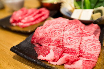 Image showing Fresh beef sliced for japanese hot pot