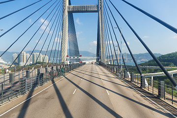 Image showing Passing though the Suspension bridge in Hong Kong