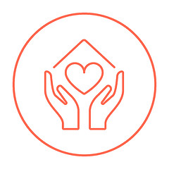 Image showing Hands holding house symbol with heart shape line icon.