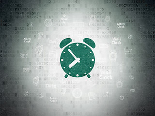 Image showing Timeline concept: Alarm Clock on Digital Paper background