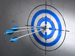 Image showing Finance concept: arrows in Target target on wall background