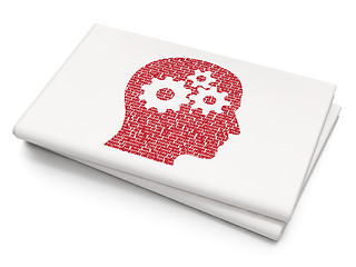 Image showing Advertising concept: Head With Gears on Blank Newspaper background