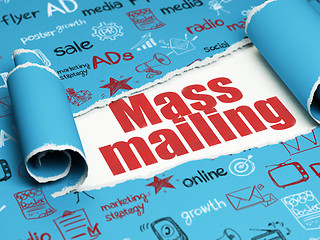 Image showing Marketing concept: red text Mass Mailing under the piece of  torn paper