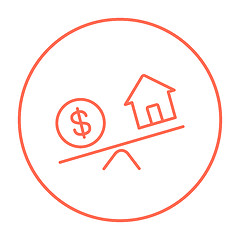 Image showing House and dollar symbol on scales line icon.