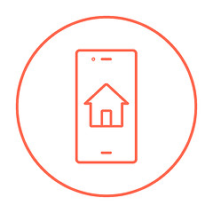 Image showing Property search on mobile device line icon.