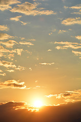 Image showing Fiery orange sunset sky. Beautiful sky.