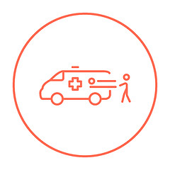 Image showing Man with patient and ambulance car line icon.