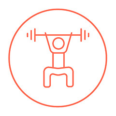 Image showing Man exercising with barbell line icon.
