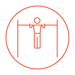 Image showing Gymnast exercising on bar line icon.