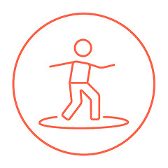 Image showing Male surfer riding on surfboard line icon.