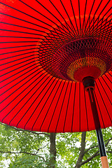 Image showing Japanese red umbrella under tree