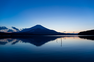 Image showing Lake Yamanaka with mountain Fuji at sunset