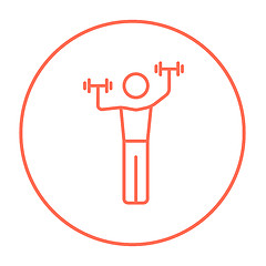 Image showing Man exercising with dumbbells line icon.