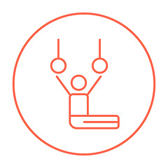 Image showing Gymnast performing on stationary rings line icon.