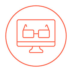 Image showing Glasses on computer monitor line icon.