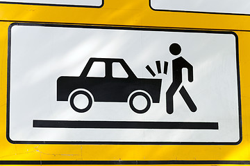 Image showing road sign on collision with a car  