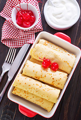 Image showing pancakes with cherry