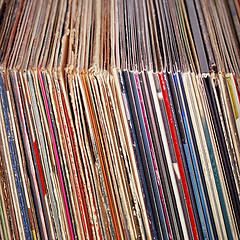 Image showing Stack of old vinyl records
