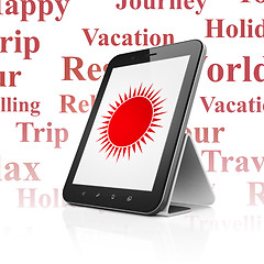 Image showing Vacation concept: Tablet Computer with Sun on display