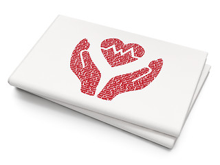 Image showing Insurance concept: Heart And Palm on Blank Newspaper background