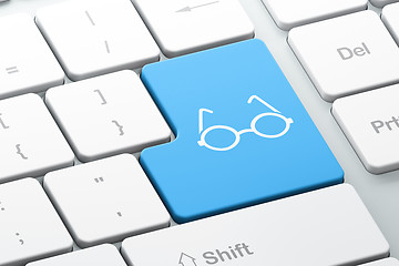 Image showing Learning concept: Glasses on computer keyboard background