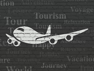 Image showing Vacation concept: Airplane on wall background