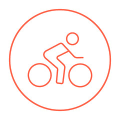 Image showing Man riding  bike line icon.