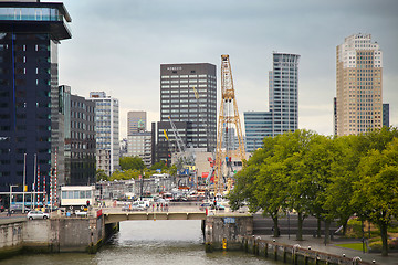 Image showing ROTTERDAM, THE NETHERLANDS - 18 AUGUST: Old cranes in Historical