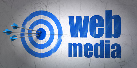 Image showing Web development concept: target and Web Media on wall background