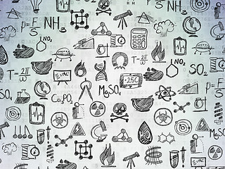 Image showing Digital background: Digital Paper with  Hand Drawn Science Icons