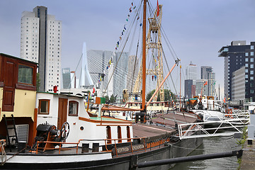 Image showing ROTTERDAM, THE NETHERLANDS - 18 AUGUST: Old cranes in Historical