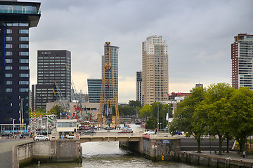 Image showing ROTTERDAM, THE NETHERLANDS - 18 AUGUST: Old cranes in Historical