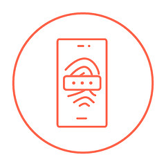 Image showing Mobile phone scanning fingerprint line icon.