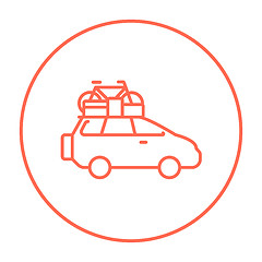 Image showing Car with bicycle mounted to the roof line icon.