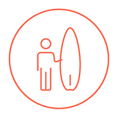 Image showing Man with surfboard line icon.